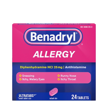 Benadryl Allergy Antihistamine 25mg Tablets 24 Tablets, PK24